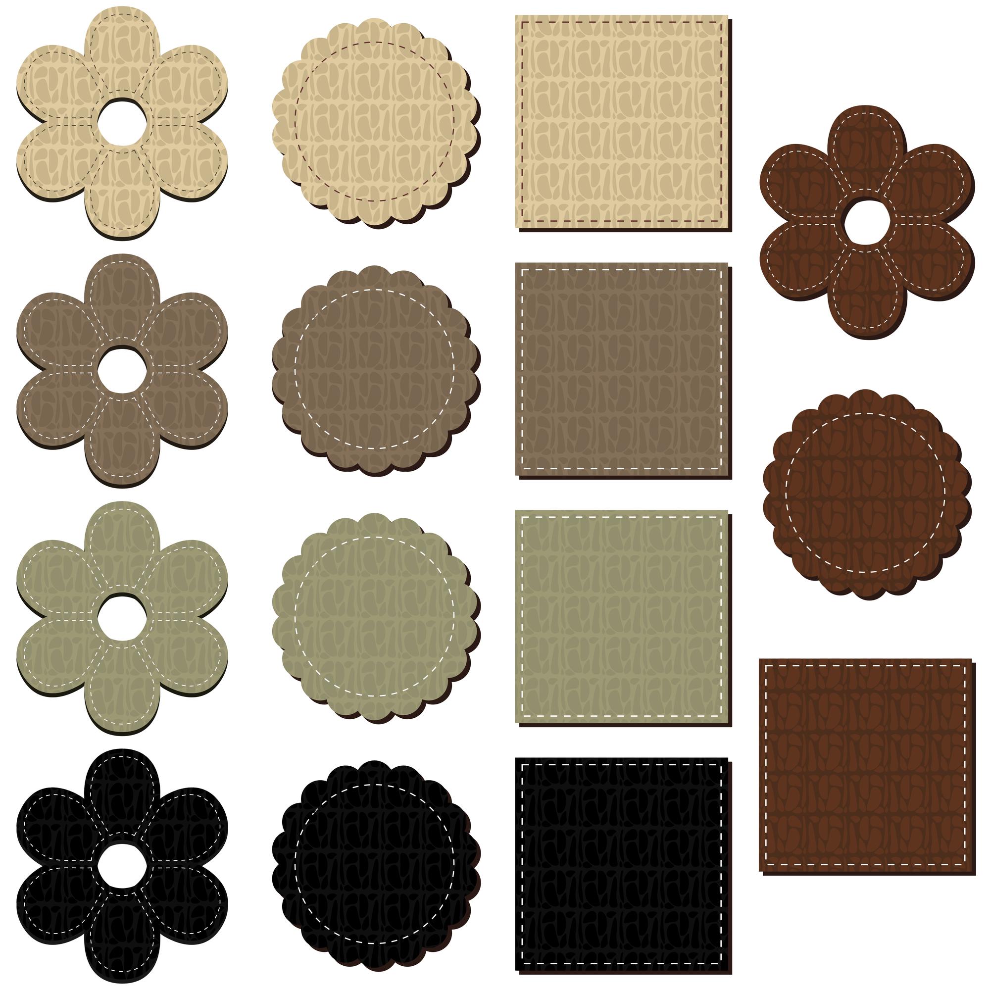 Series of embroidered patches on kraft paper