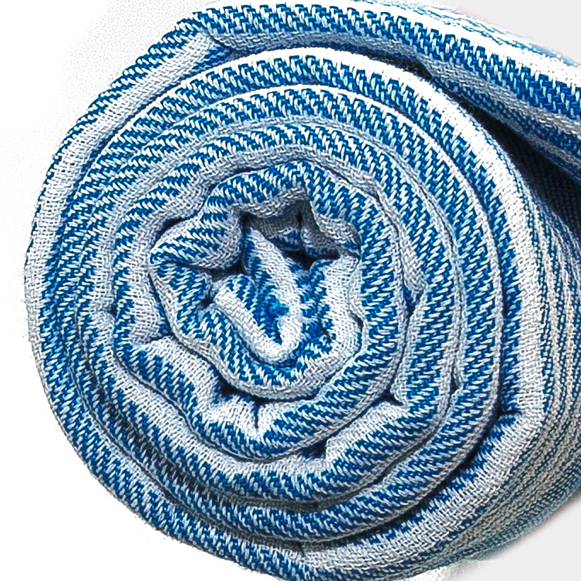 Modern embroidery on denim with bold geometric motif